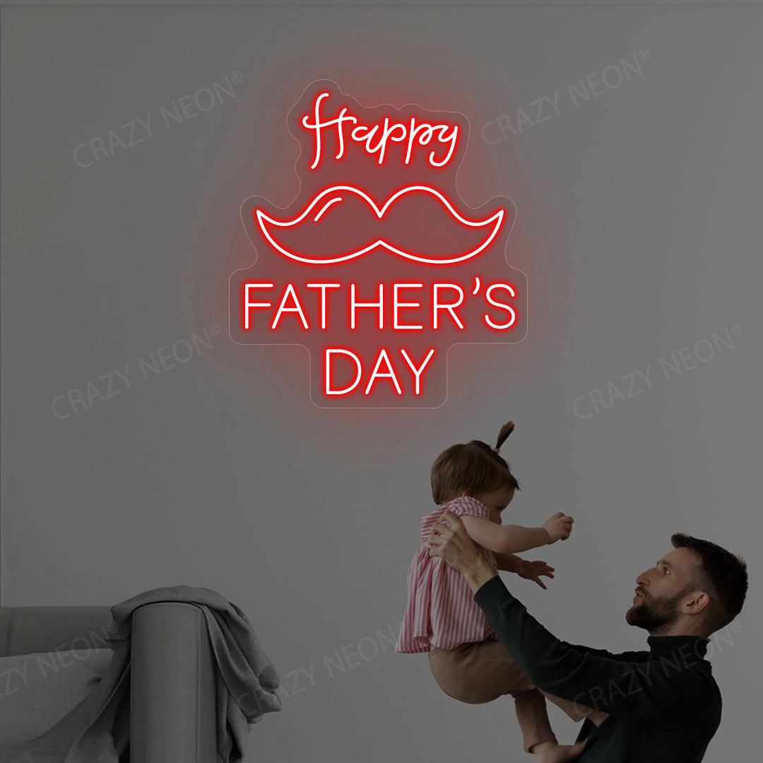 Happy Father's Day With Mustache Neon Sign | Red