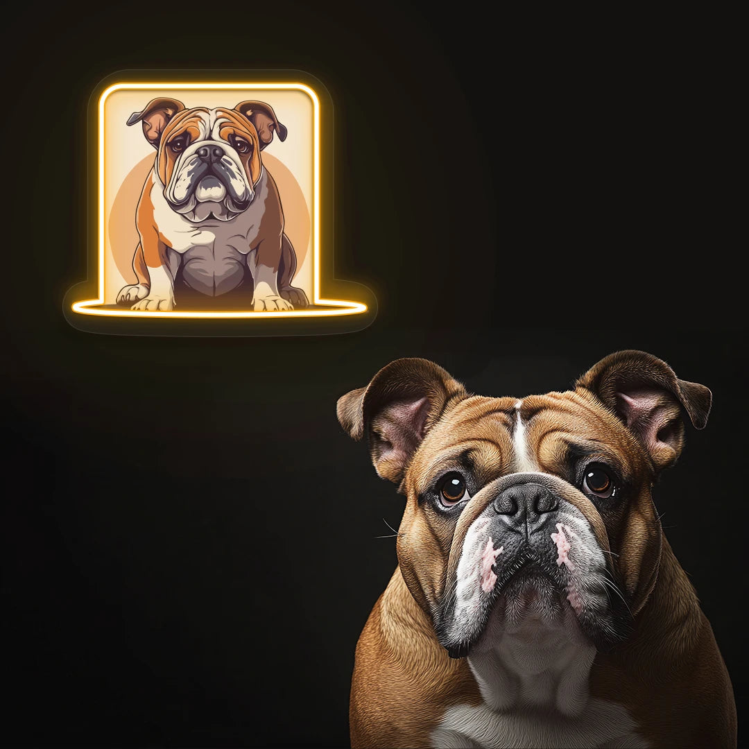 Bulldog Portrait Neon Artwork in Orange Color