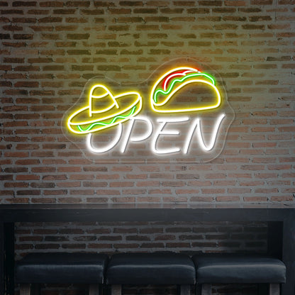 Sombrero Hat Open Taco Neon Sign