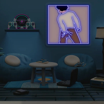Scratching A** Neon Artwork Blue color