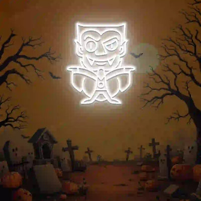 Chibi Vampire Neon Sign | White