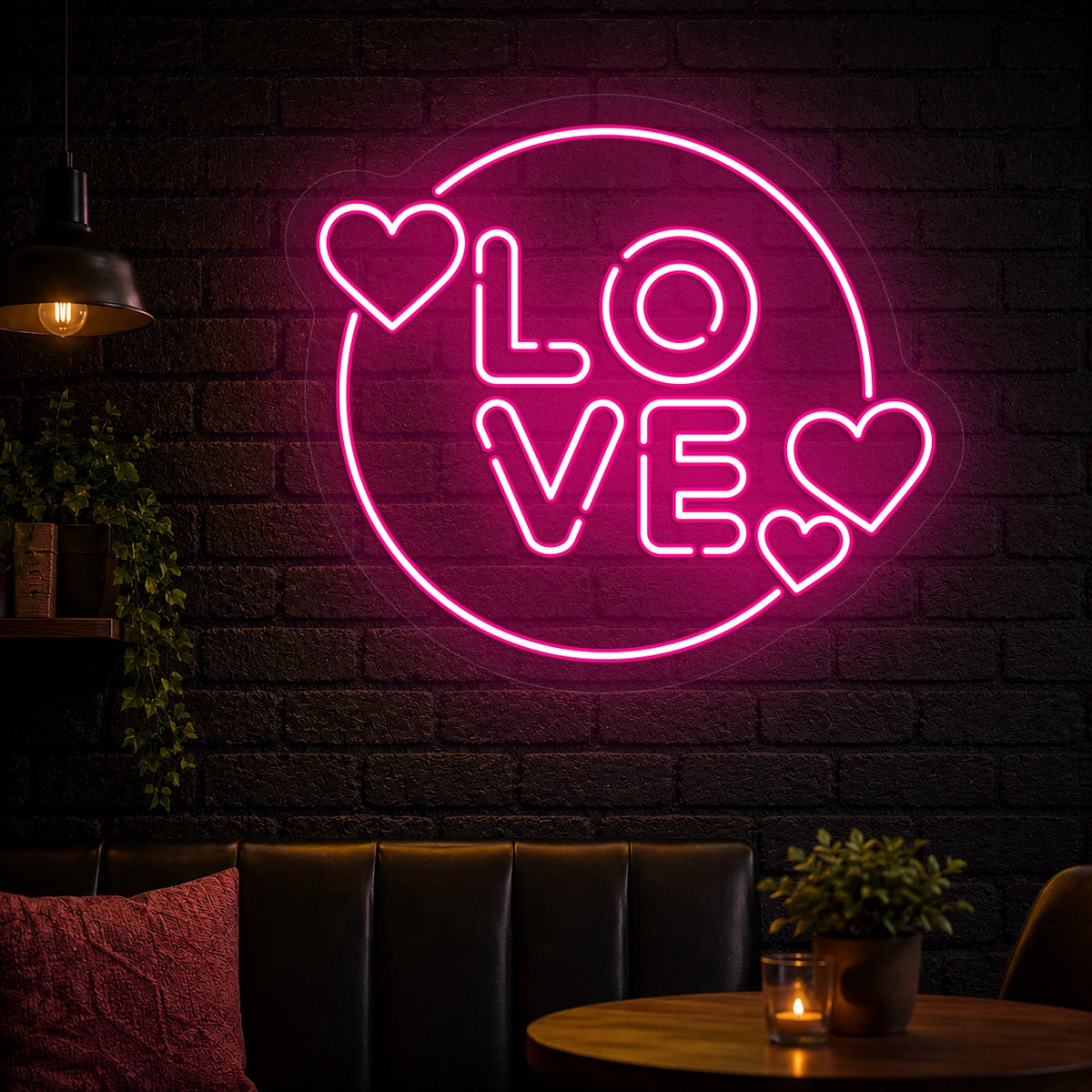 Circle of Love Neon Sign in Pink color