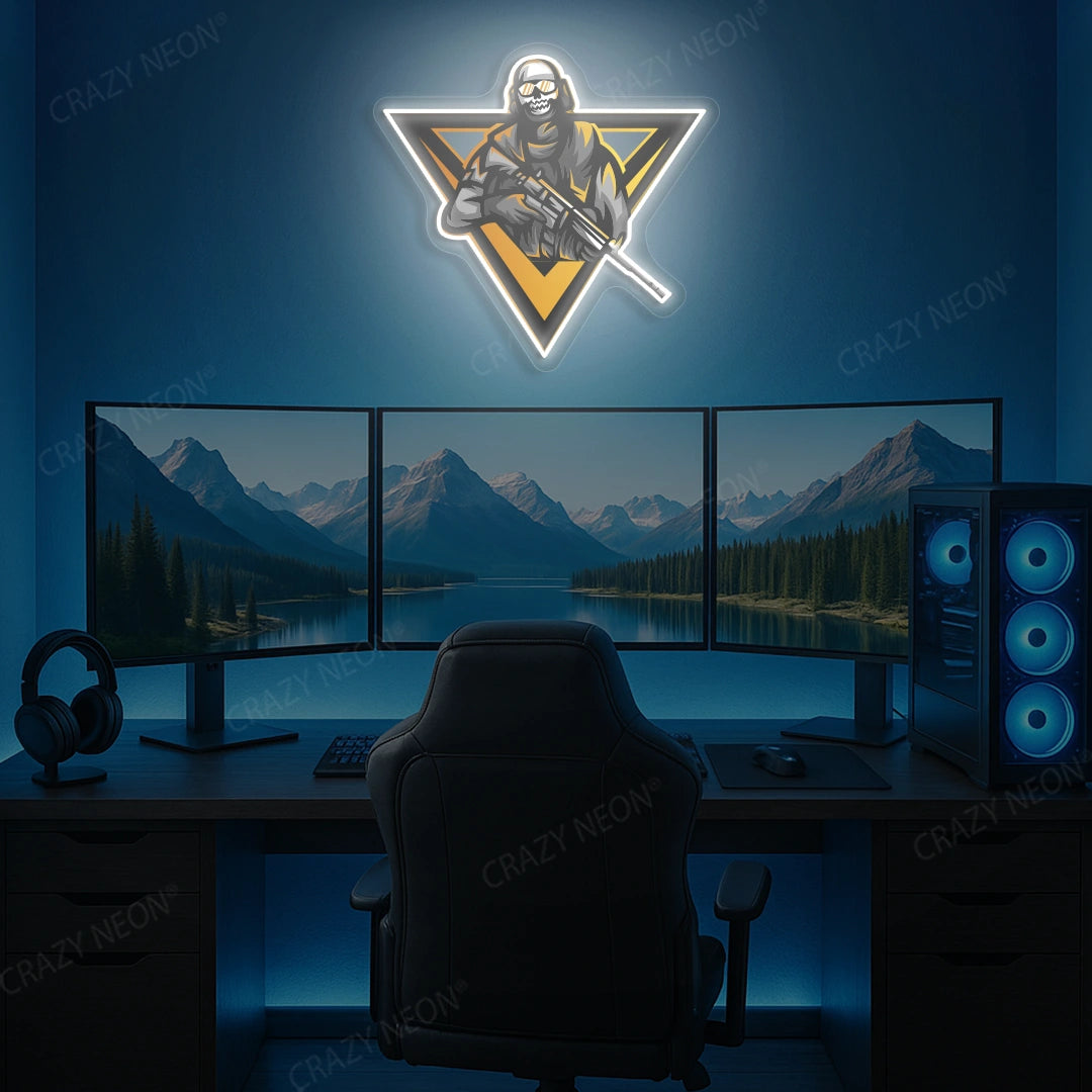 Sniper Skull Gamer Neon Artwork in White color
