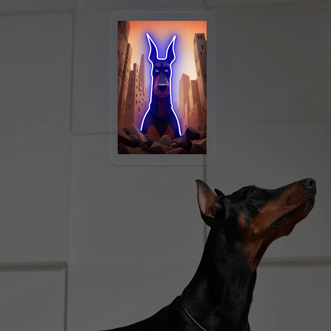Apocalypse Guardian Doberman Neon Artwork in Blue Color