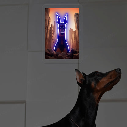Apocalypse Guardian Doberman Neon Artwork in Blue Color