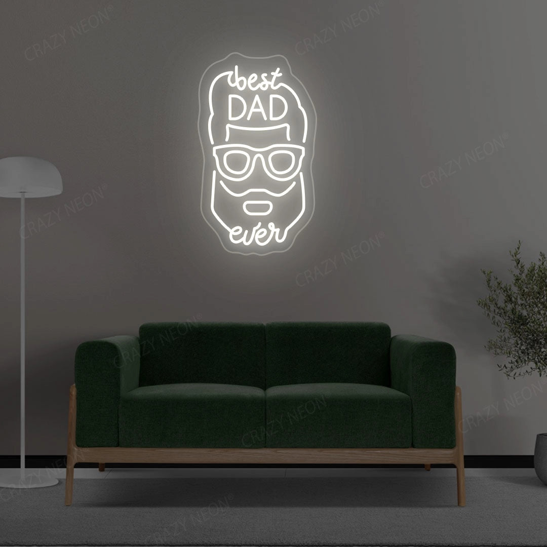 Best Dad Ever With Face Neon Sign | white