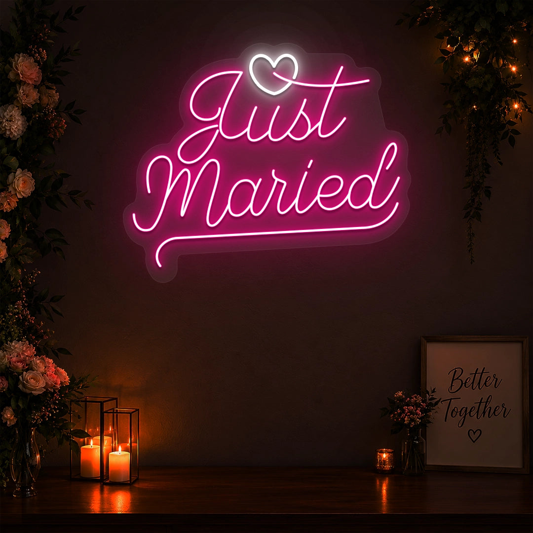 Just Married Vows Wedding Neon Sign in pink color