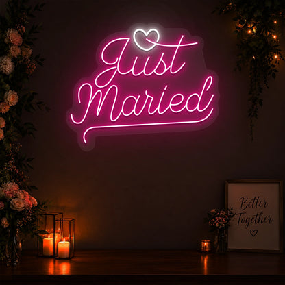 Just Married Vows Wedding Neon Sign in pink color