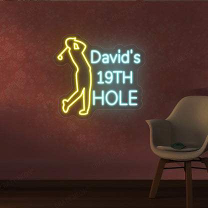 David's 19th hole Golf Neon Sign | Iceblue