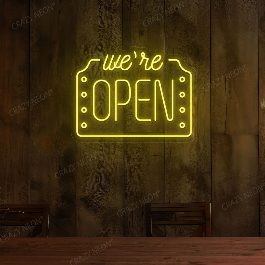 We're Open Neon Sign | Yellow