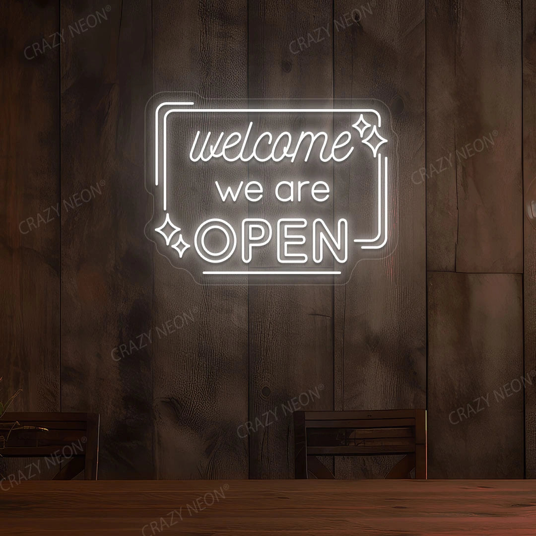 Welcome We are Open Neon Sign | White