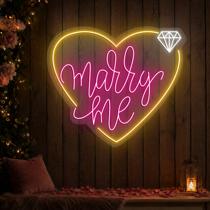 Marry Me Romantic Wedding Neon Sign in Pink color