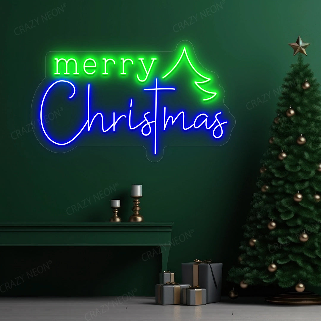 Christmas Wishes & Trees Neon Sign | Blue 