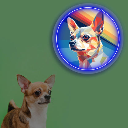 Retro Portrait Chihuahua Neon Artwork in blue color