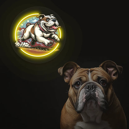 Zoomies Bulldog Run Neon Artwork in yellow color