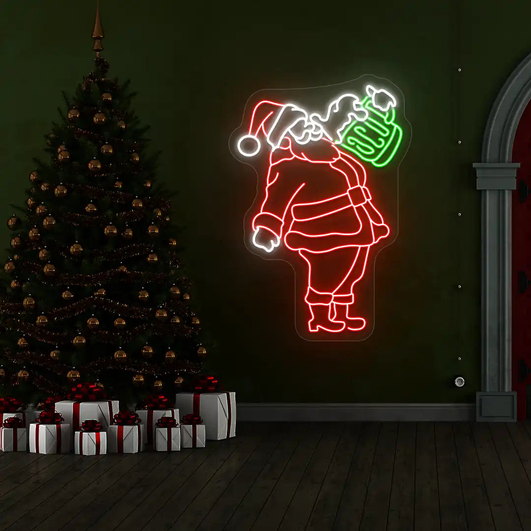 Santa with Beer Mug Neon Sign | Green