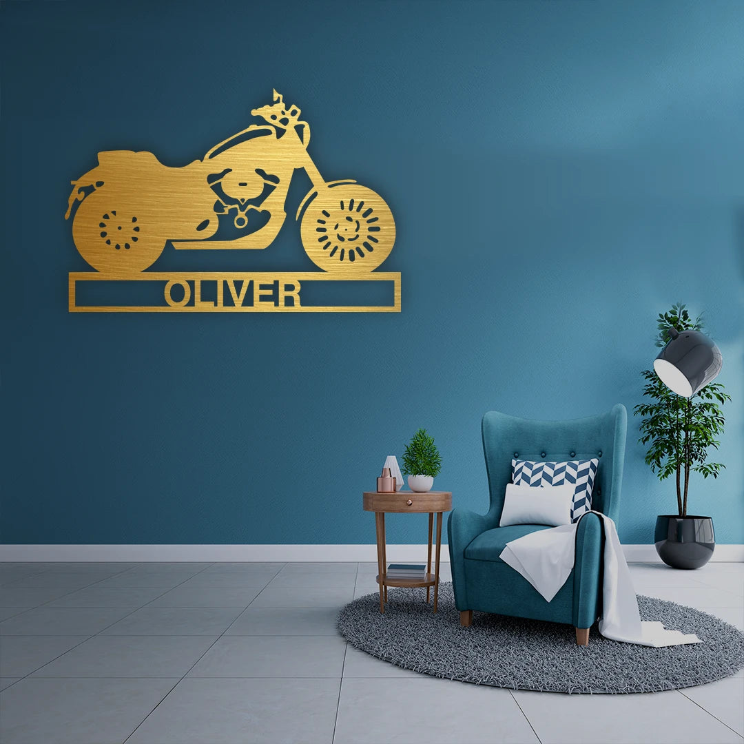 Motorcycle Name Custom Metal Monogram in Golden finish