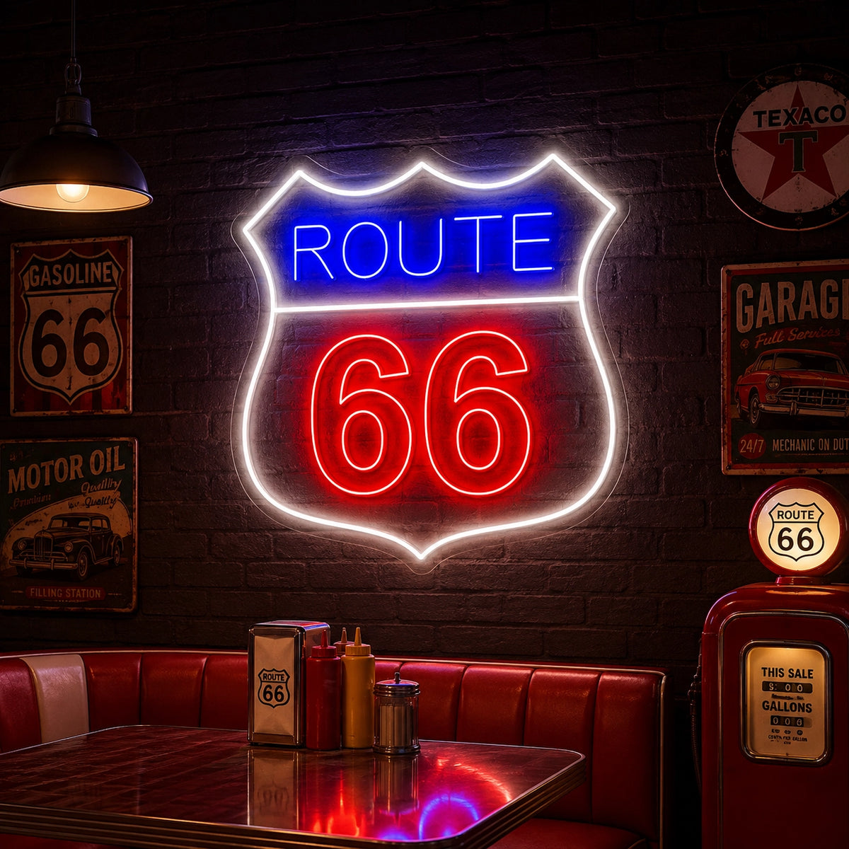 Route 66 Vintage Neon Sign in red blue