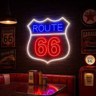 Route 66 Vintage Neon Sign in red blue