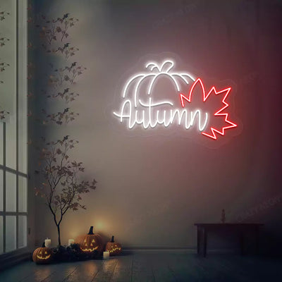 Autumn Pumpkin Leaf Neon Sign | White