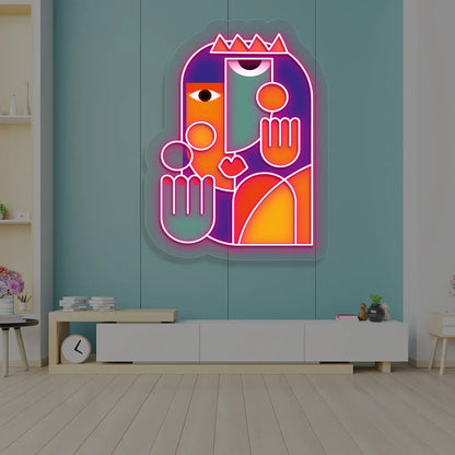 pink crowned aura abstract Neon Artwork Sign mounted on a wall