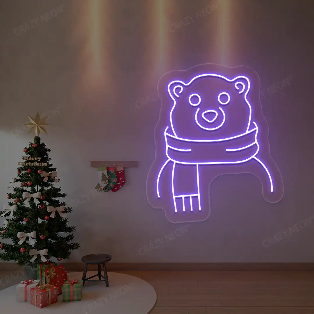 Scarfed Bear Neon Sign | Purple
