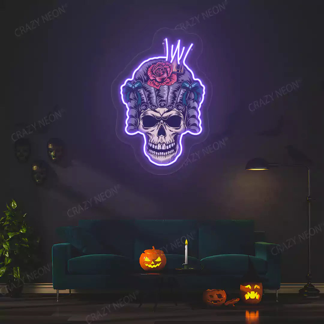 Rose Crown Skull Neon Artwork | Purple
