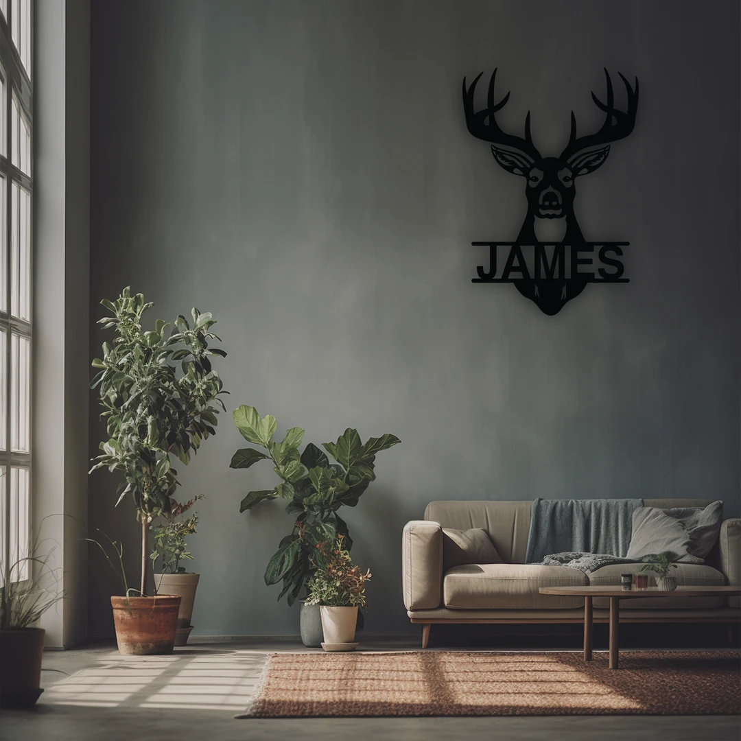 Deer Head Name Personalized Metal Monogram in black color