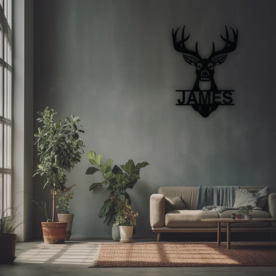 Deer Head Name Personalized Metal Monogram in black color
