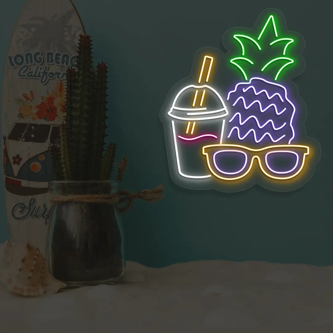 Sunny Sips & Shades Neon Sign in Orange color