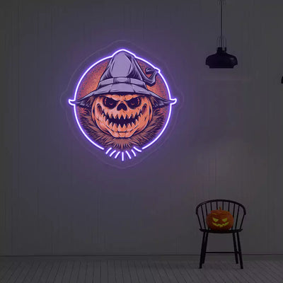 Witch Pumpkin Scarecrow Neon Artwork | Purple