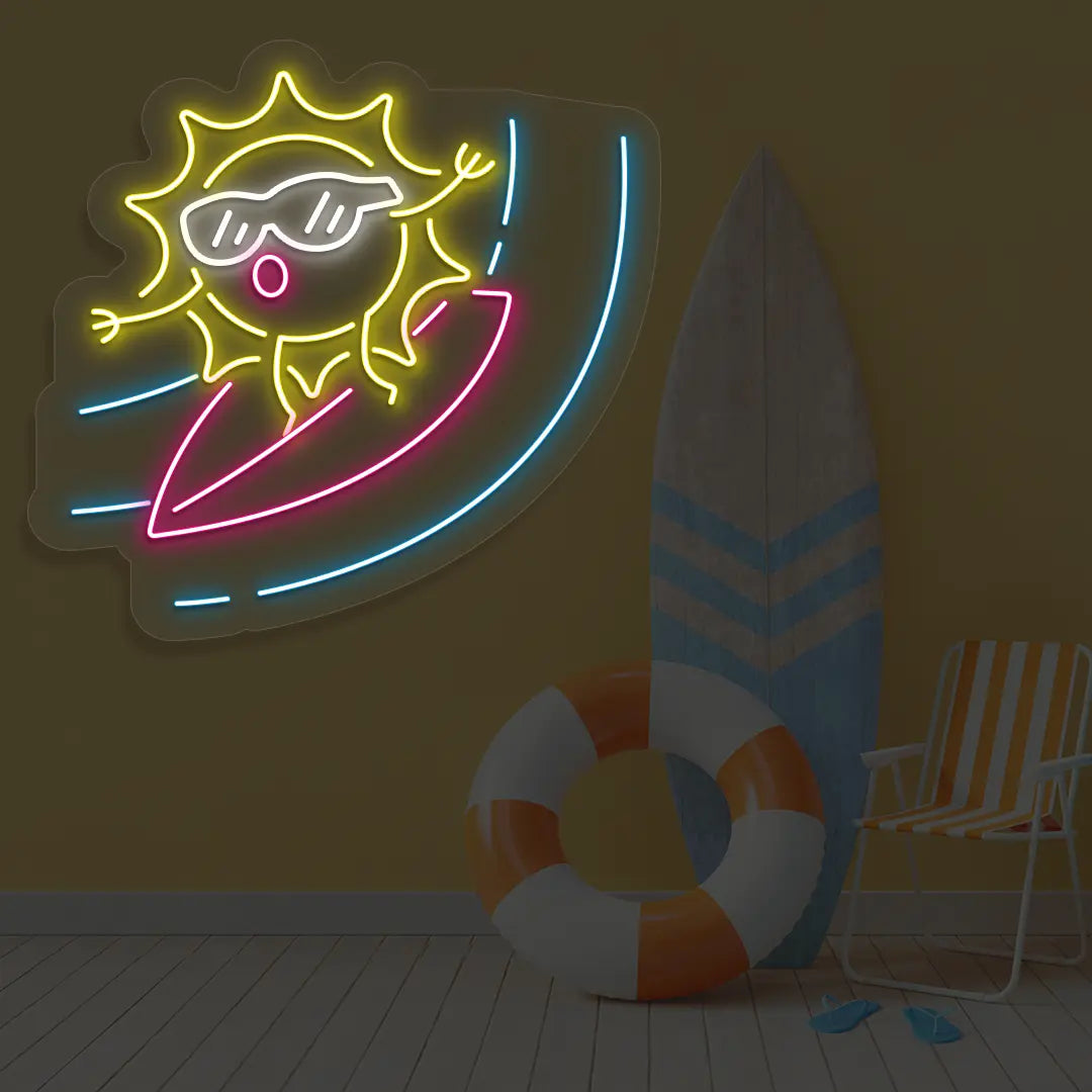 Sunny Surfer Neon Sign in Iceblue color