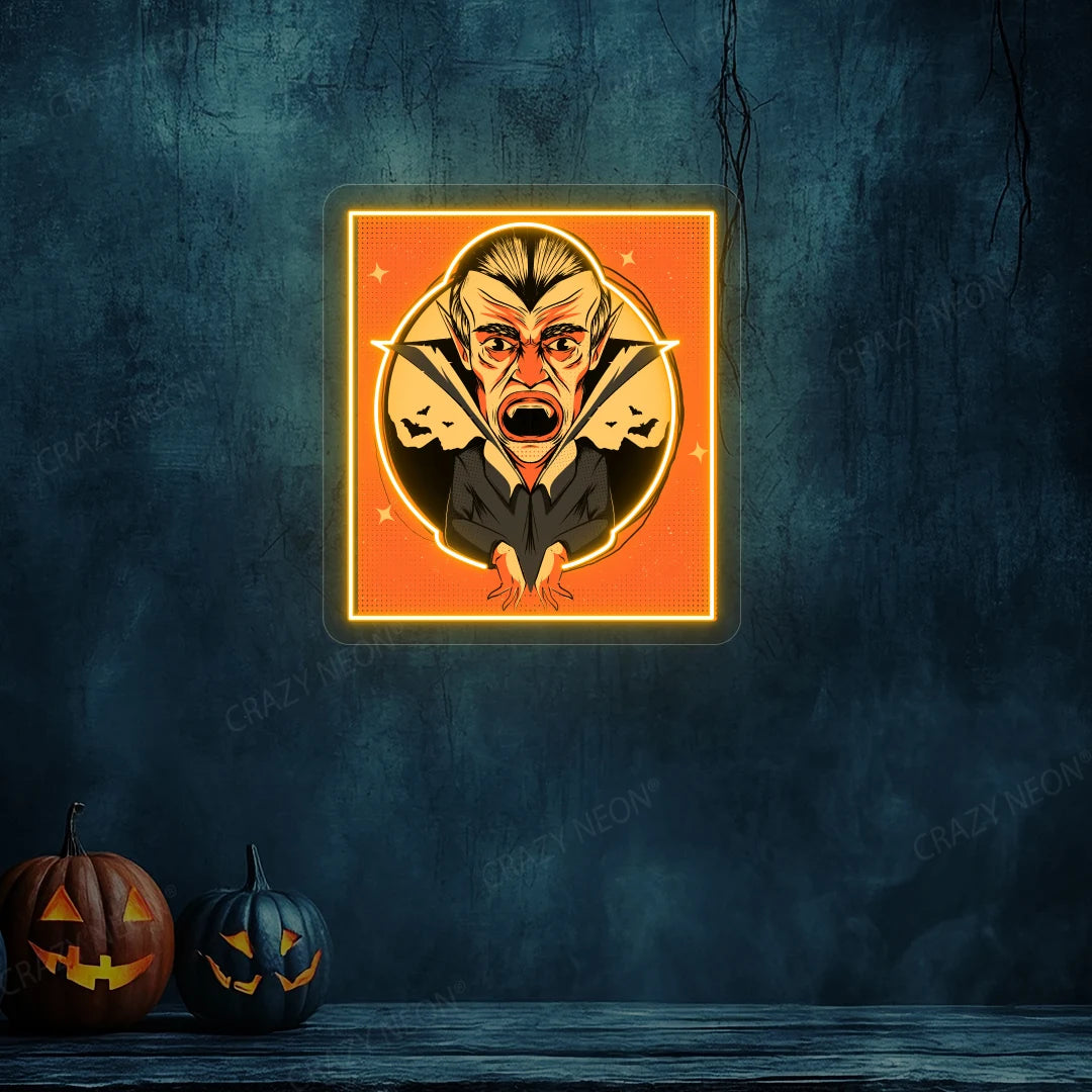 Dracula Halloween Neon Artwork | Orange