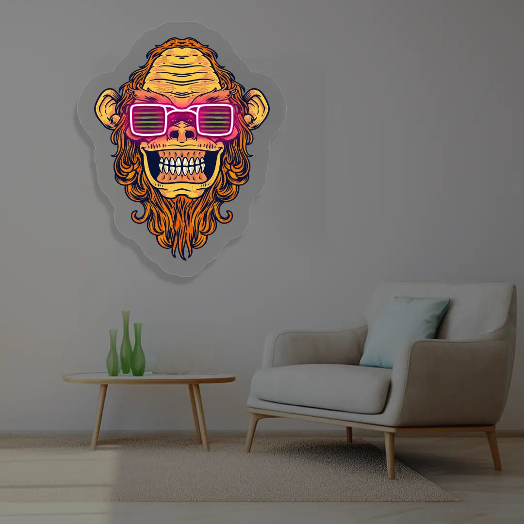 Funky Chimp Neon Artwork in Pink Color