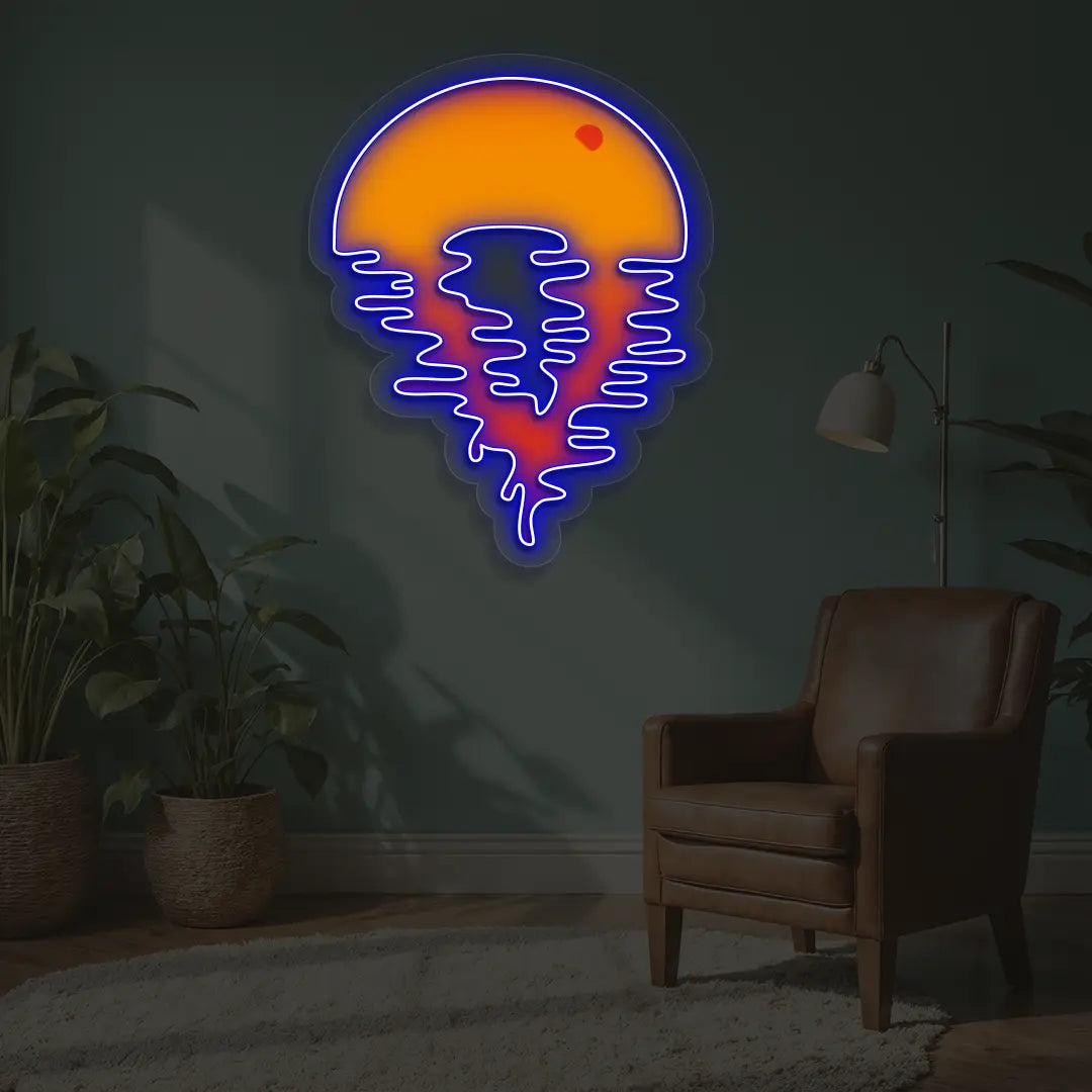 Sunset Beach Vibes Neon Artwork in blue color