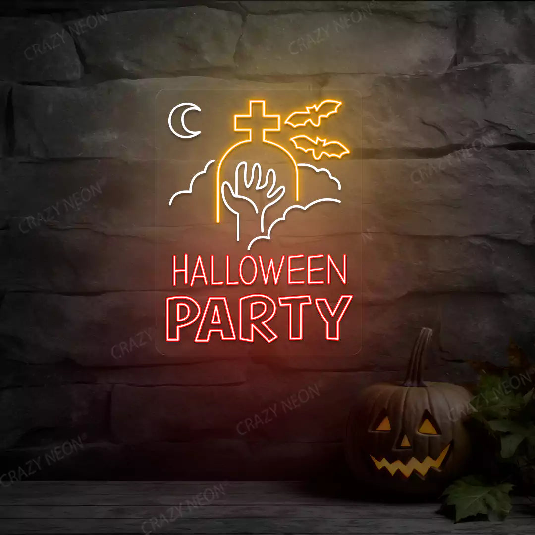 Halloween Party In Graveyard Neon Sign | Orange
