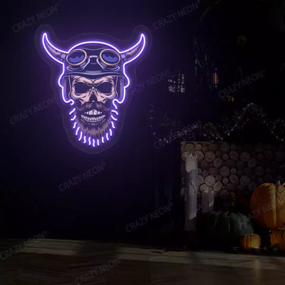 Biker Skull Neon Sign | Purple