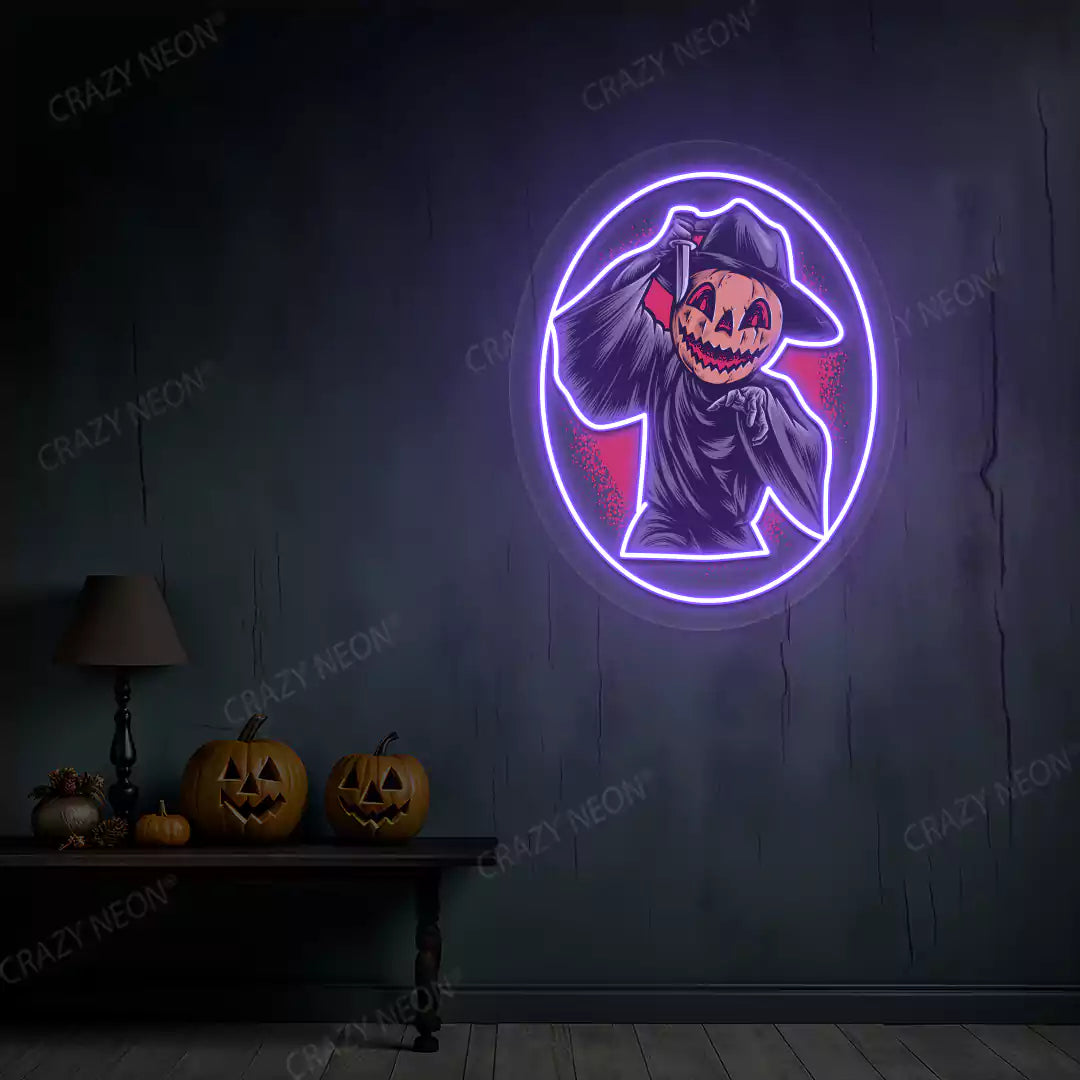 Pumpkin Reaper Neon Artwork | Purple