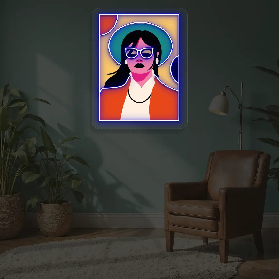 Pop Art Women Neon Artwork in Blue color