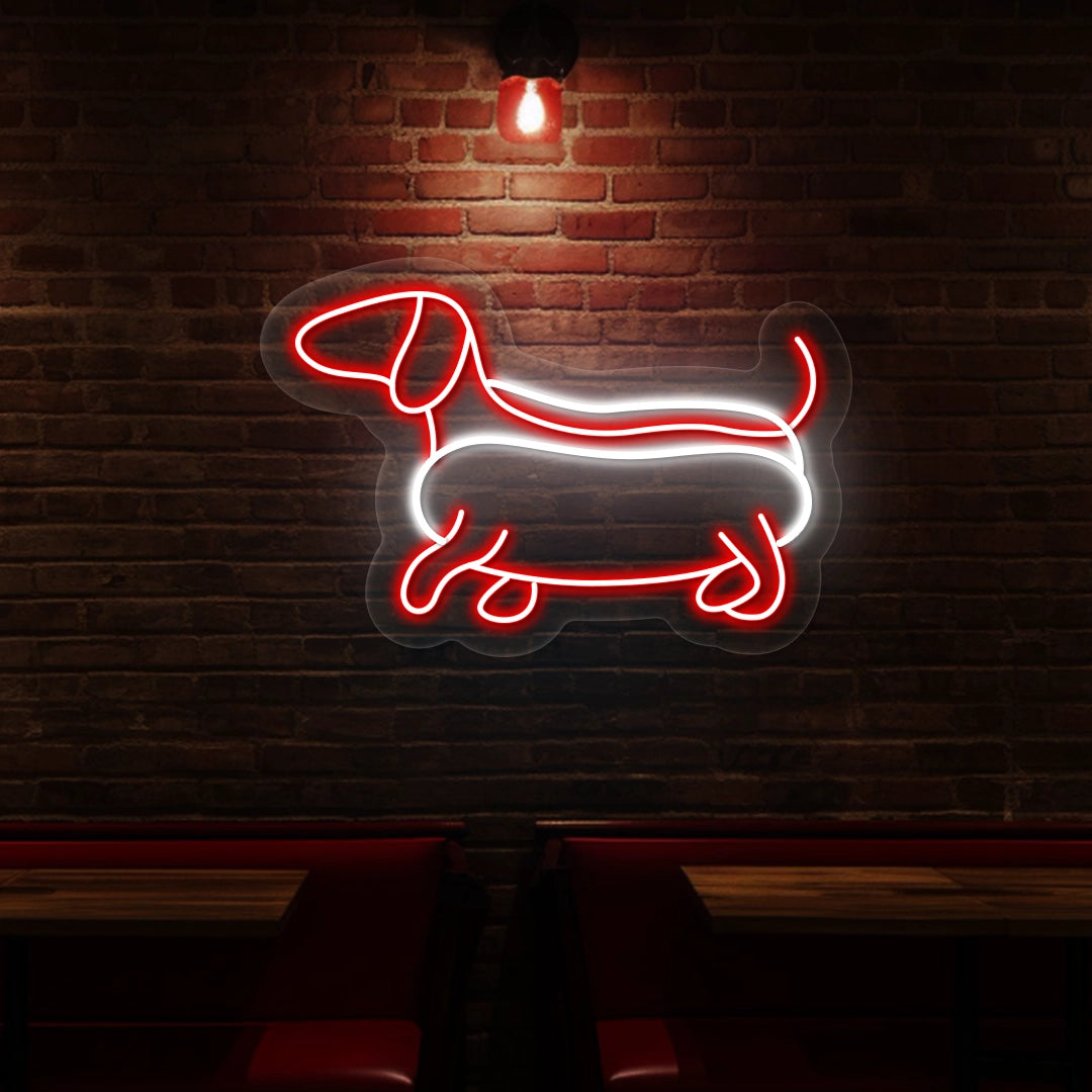 Dachshund Hotdog Vintage Neon Sign in Red color