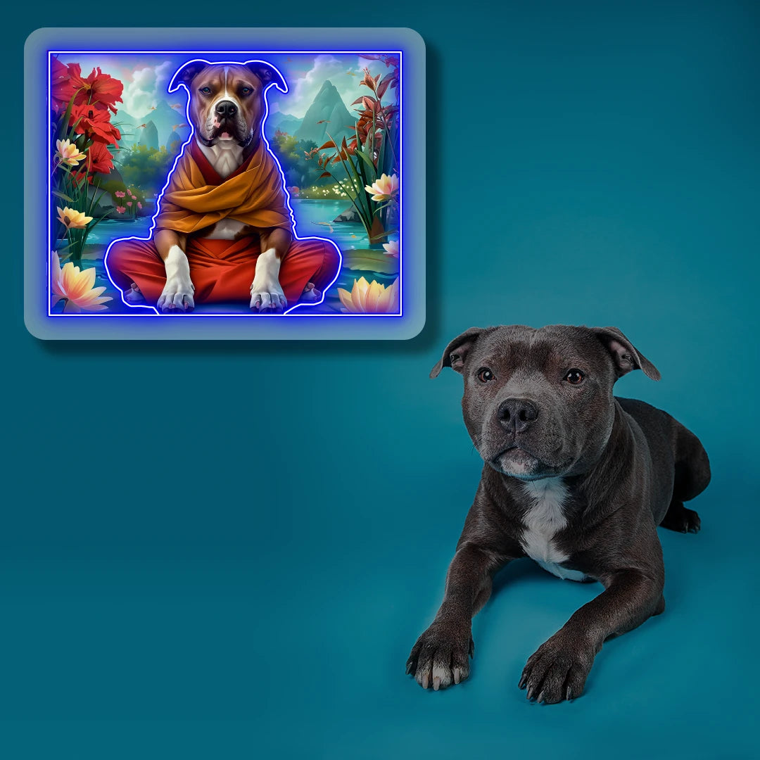 Peaceful Pitbull Monk Scenery Neon Artwork