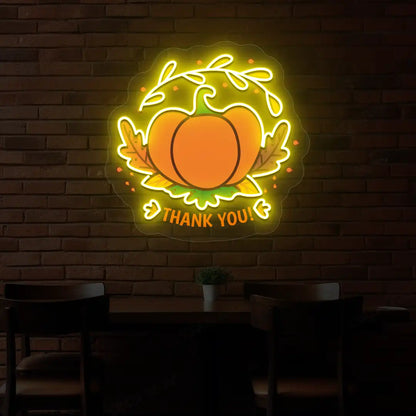 Pumpkin thank you neon sign in yellow