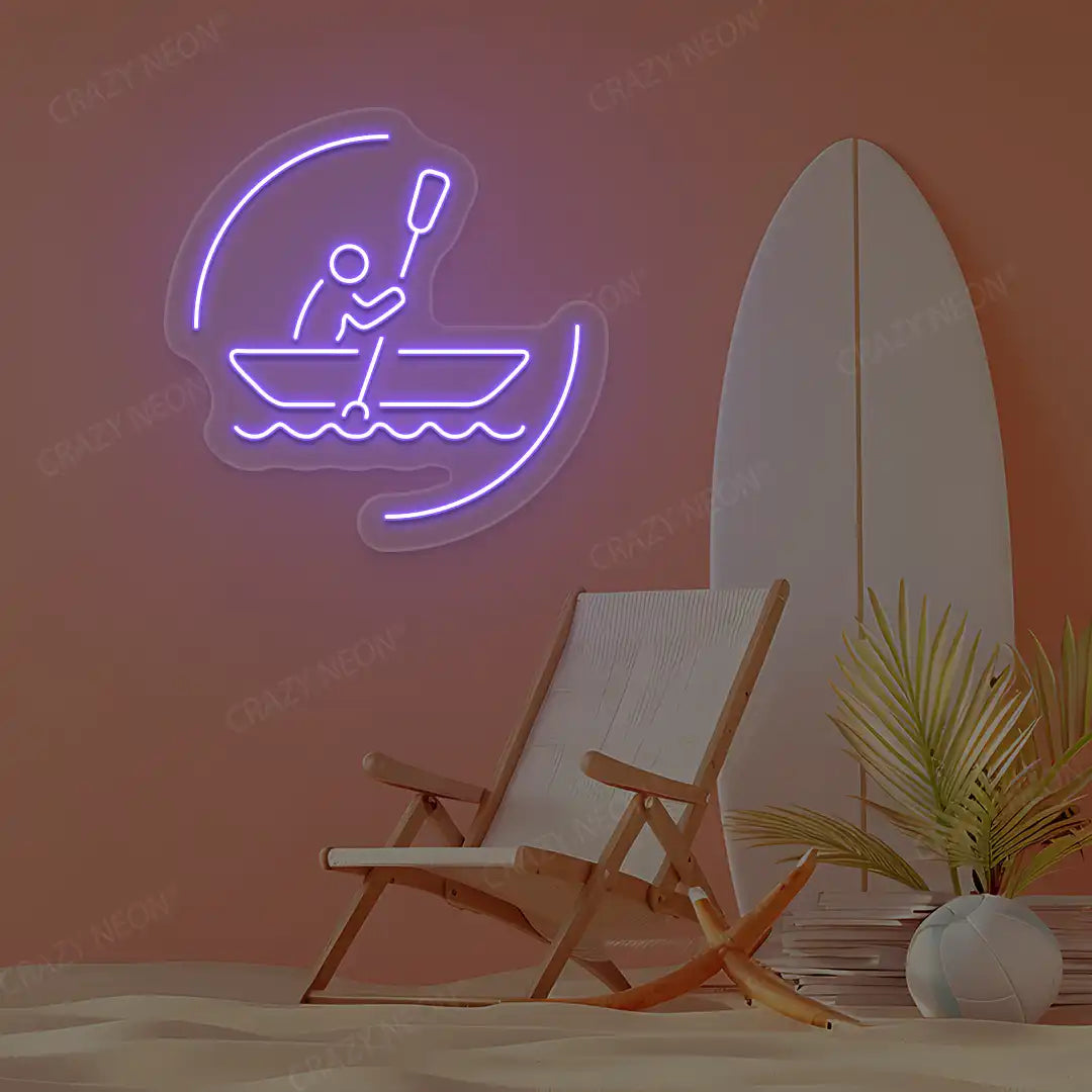 purple solo rowing boat neon sign mounted on a wall