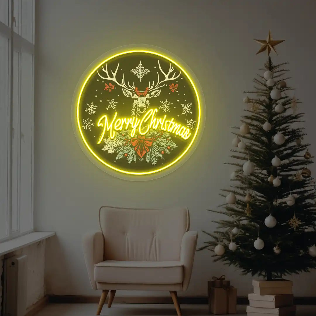 Reindeer Glow Christmas Decor Neon Artwork | Yellow