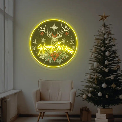 Reindeer Glow Christmas Decor Neon Artwork | Yellow