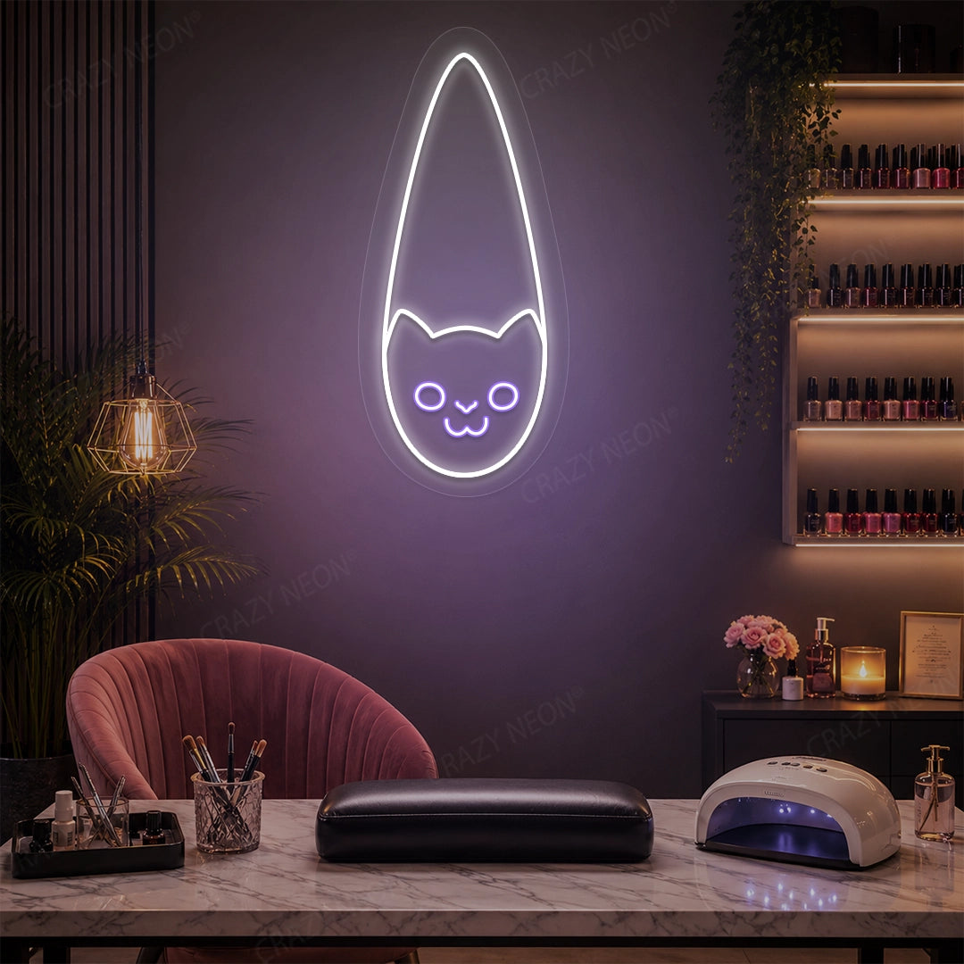 Kitty Nail Neon Sign in Purple color