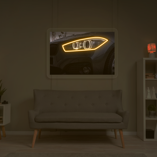 Black BMW Headlight Neon Artwork | Orange
