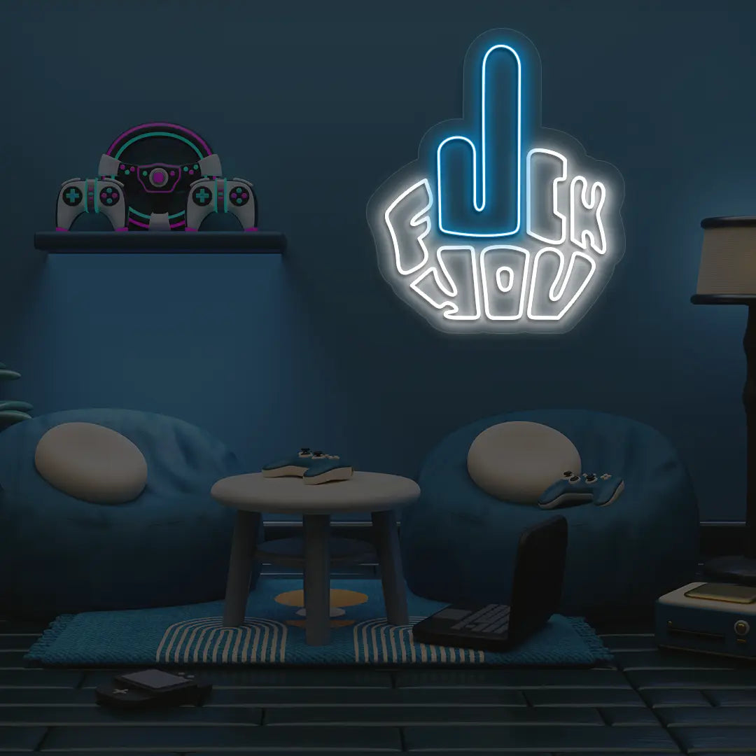 F*ck You Neon Artwork in Iceblue color