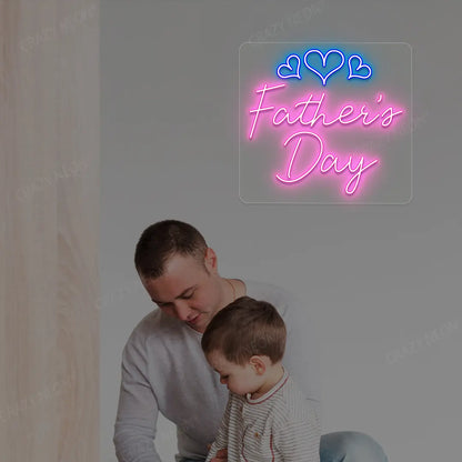 Father's Day With Three Hearts Neon Sign | Pink
