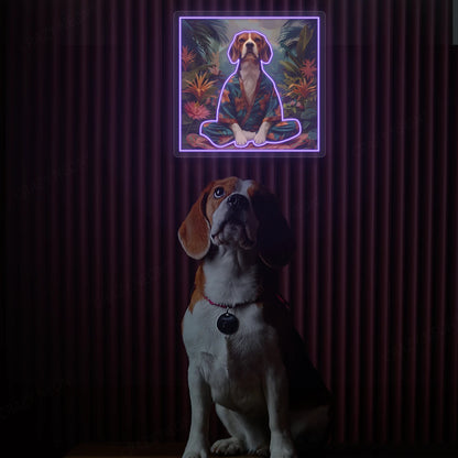 Tropical Zen Beagle Meditation Neon Artwork in Purple color